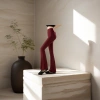 Wine red high-waisted flared pants, the same style as the model for slimming and shaping women details Picture